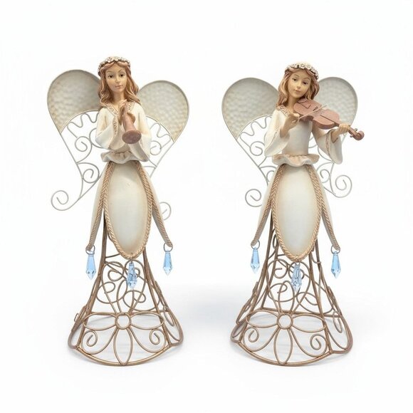 Decorative Angel Figurines Musical Theme Wire Frame Metal Base Set - Picture 1 of 12